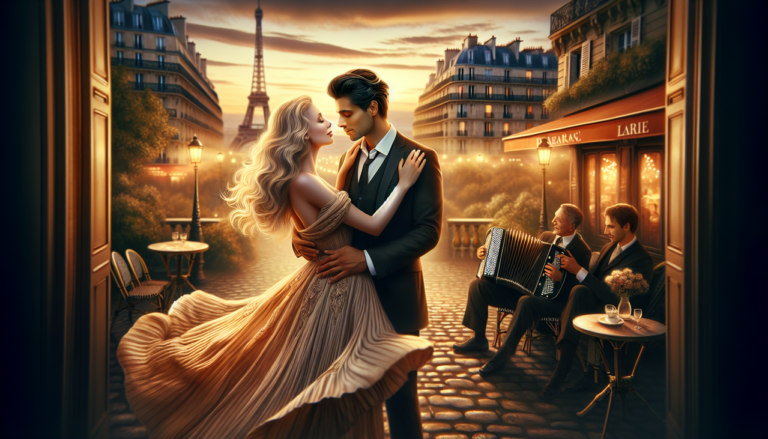 Roman d'amour passionné à Paris. Moment tendre entre amoureux avec la Tour Eiffel en arrière-plan.