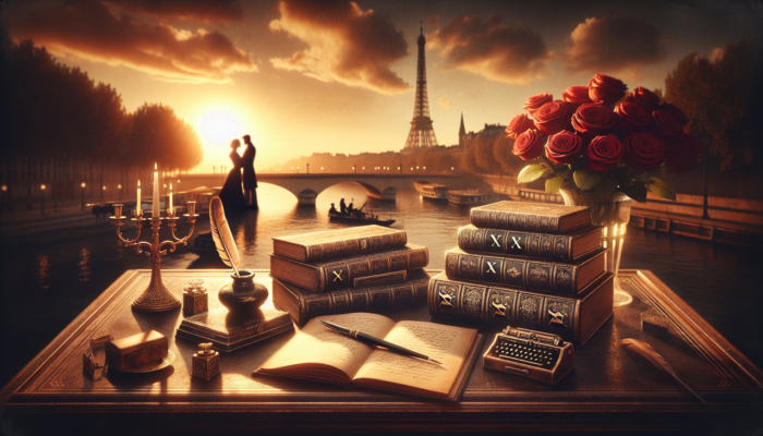 Illustration d'un roman d'amour en X sur fond de Paris, avec une ambiance vintage.