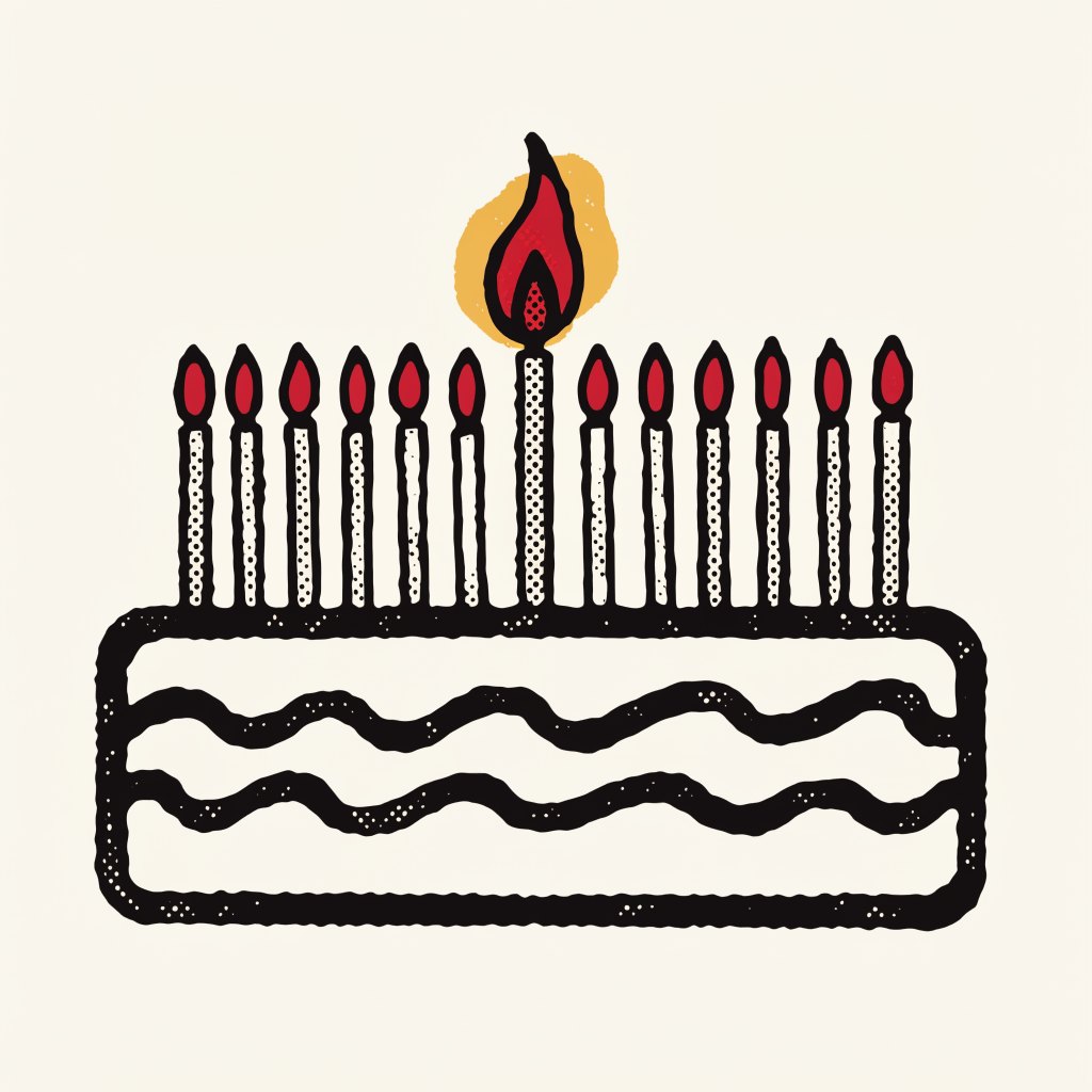 Un gâteau d'anniversaire et une seule bougie — illustration imprimée sur carton, deux couleurs