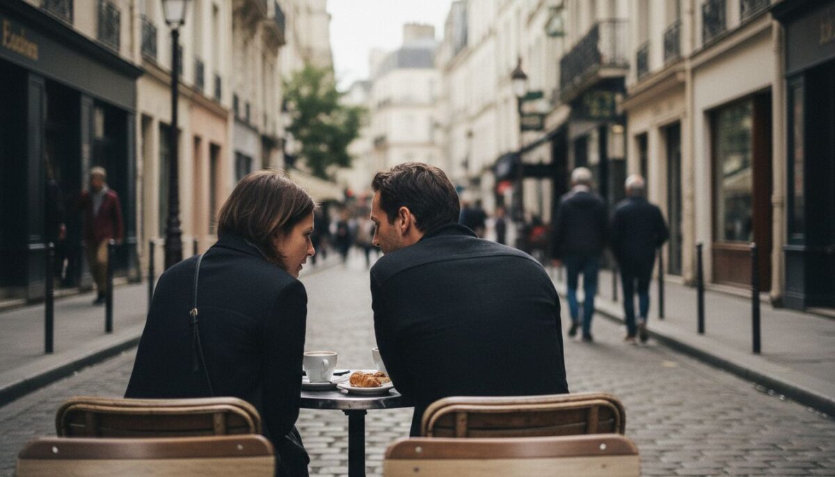 Deux personnes à une terrasse de café, vues de dos